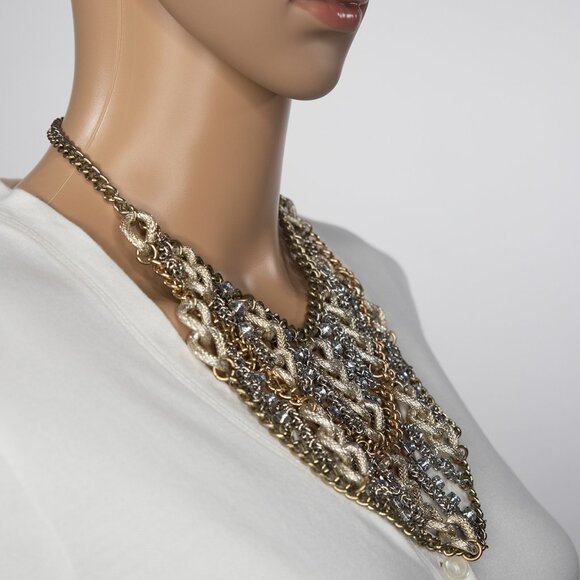 Chunky Necklace Multi Strand Faux Diamonds Chains - Picture 5 of 11
